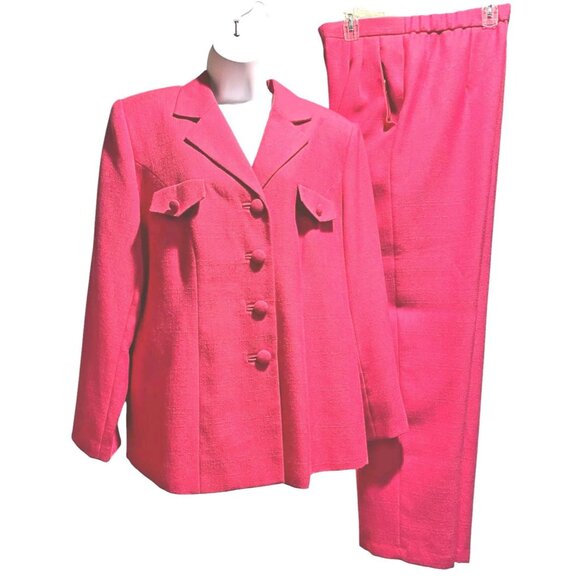 On Broadway Pants - Vintage Pant Suit Womens 12 Power Suit Hot Pink Lined Pleated High Waist Pants